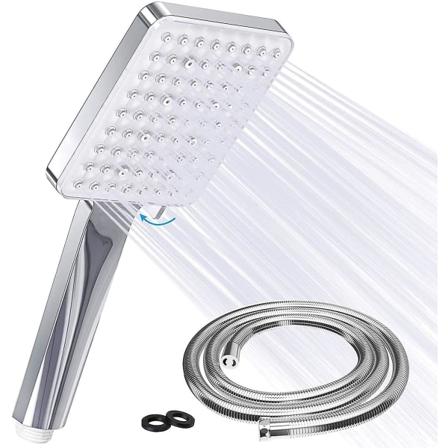 Håndbruser med 1,5 M Rustfrit Stål Slange, Kvadratiske Jettyper, Stor Bruserhoved, Vandbesparende, Højtryks Krom