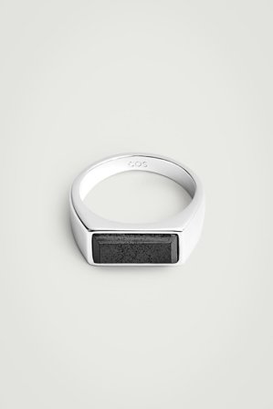 COS Men's Semi Precious Stone Signet Ring in Silver-coloured