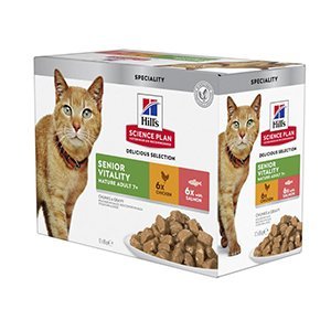 Hills SP Cat Senior Vitality Chicken & Salmon, 12x85g - Dyrenes Butik