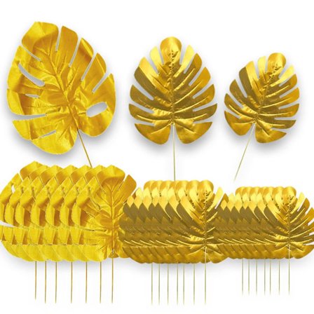 Kunstige palmeblader med stilker, 24 stykker 3 størrelser, falske safariblader, kunstige tropiske planteblader jungel Monstera