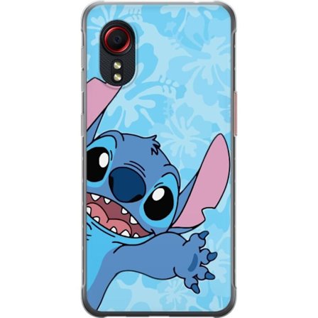 Kompatibelt Mobildeksel til Samsung Galaxy Xcover 5 Leken illustrasjon av Stitch som strekker seg mot kameraet på lyseblå blomstret bakgrunn