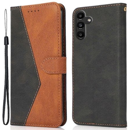 To-farvet læder telefoncover med pung og beskyttende flip-stativ til Samsung A56 5G