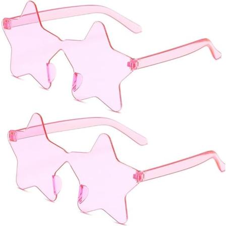 2-pakkaus tähtiaurinkolasit moniväriset kehyksettömät tähtilasit muotitähdet ylisuuret muotiaurinkolasit naisten silmälasit Pink