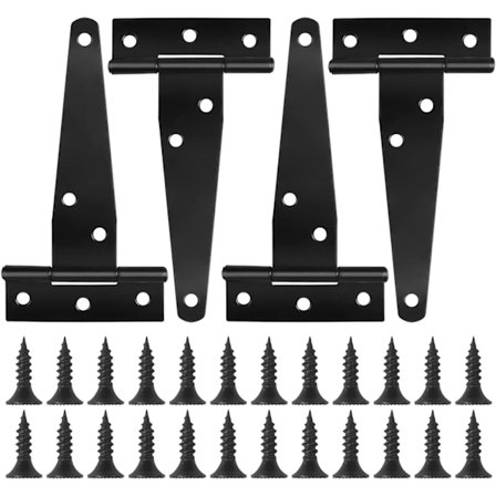 4 stk. Sorte Dør T-hængsler med skruer, 4 tommer T-remhængsler
