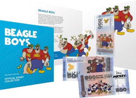 Disney - Bjørnebanden - Certificeret 500 Disney Dollar souvenir pengeseddel i folder