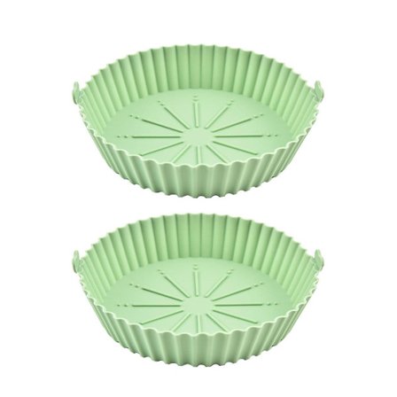 2 ST Silikon Air Fryer Bakplåt Rund Hushållsbricka Återanvändbar Non-Stick Grön