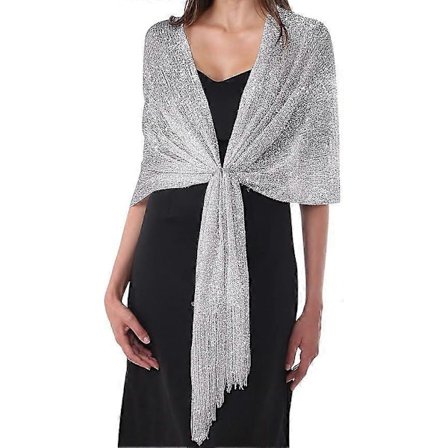 Dame Kvelds Wrap Sjal Stola For Bryllup, Selskaper, Brudepike, Ball Skjerf Sølv Grå