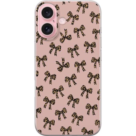 Kompatibelt Mobilskal till Apple Apple iPhone 16 Leopard båge rosetter mönster rosa bakgrund leopard print bågar söta mode flickaktig retro design