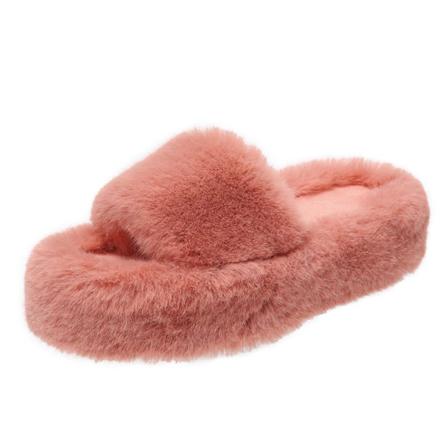 Kvinnor Slip On Fuzzy Tofflor Öppen Toe Plysch Tofflor