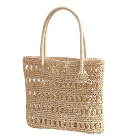Handvävda Straw Bag för Kvinnor, Sommarstrand Tote Väska, Axelväska Handvävd Tote Väska, Handgjord Vävd Väska