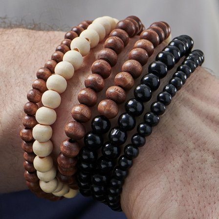 Ensemble de bracelets de perles brunes pour hommes - Bracelets de perles - pour Hommes - Collin Rowe
