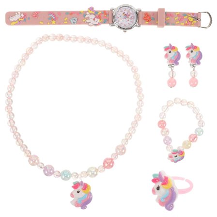 1 Sæt Pige Unicorn Smykker Sød Smykker Unicorn Ur Perlet Unicorn Armbånd Unicorn Halskæde Unicorn Øreclips Unicorn Ring