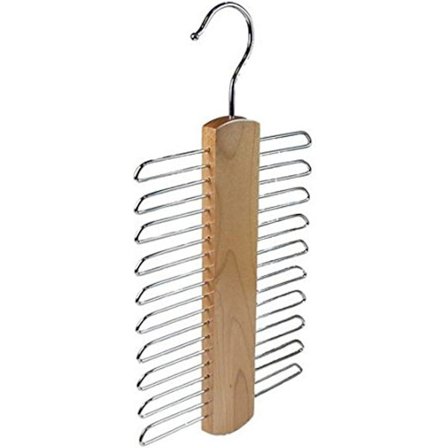 Set med 2 trähängare med 20 krokar för upphängning av halsdukar, slipsar och bälten, vilket sparar utrymme för hemförvaring.