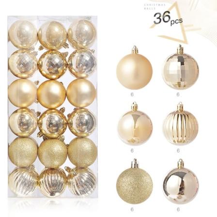 36 kpl Christmas Ball Ornaments Set Joulukuusen riipus KULTA Gold