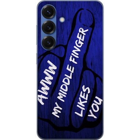 Kompatibelt Mobildeksel til Samsung Galaxy S25+ Mørk typografisk illustrasjon med hjerteform og budskap om vennskap mot dyp blå tretekstur