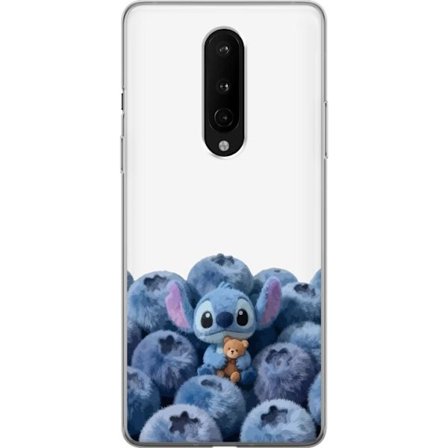 Kompatibel Mobilcover til OnePlus OnePlus 8 Sød blå karakter blandt blåbær med bamse i blød og legende illustration
