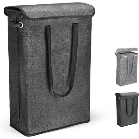 Smal tvättkorg med lock, tunn tvättkorg med handtag, klädinsamlare, svart