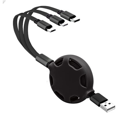 3-i-1 Universal Uttrekkbar USB-ladekabel, 1 meter