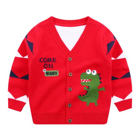 Toddler Varm V-hals Cardigans Dinosaur Print Knappar Tröja
