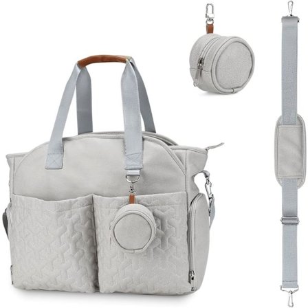 (Grå) Multifunksjonell stilig babybleieveske, stor