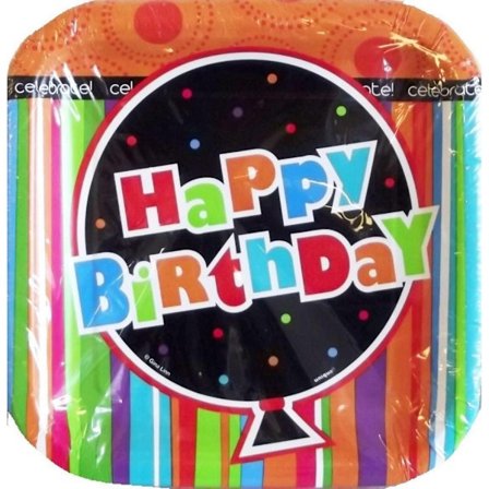 Unika engångstallrikar i papper med ränder för födelsedagsfest (10-pack)