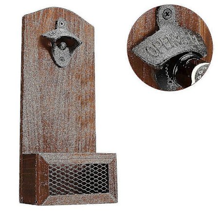 Flaskeåpner, Vintage Tre Veggmontert Med Korksamler, Ideelle Gaver Til Menn Og Øl