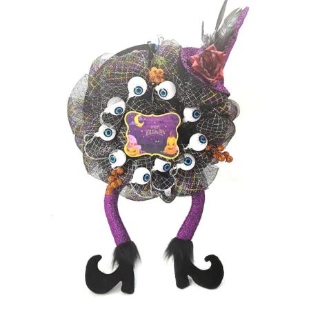 Halloween LED-noita-jalat, silmät ja hattu -ovikranssi