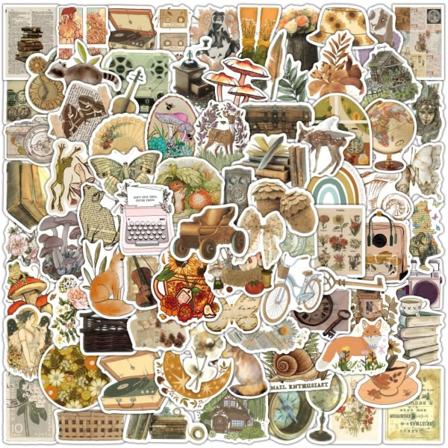 Eläinkuva-tarroja | 200 kpl | Söpöjä tarroja Vintag-100