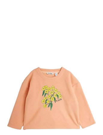 Mini Rodini Alpine Flowers Emb Double Brushed Double Napped Fleece Ls Top - Coral - 104/110
