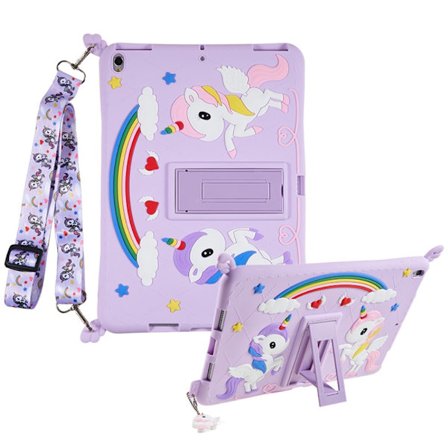 SKALO iPad 10.2 Shock Resistant Unicorn Rainbow Silicone Kuori - Violetti