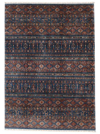 Anudada A Mano Shabargan Alfombra 220X305 De Lana Negro/Rojo Oscuro