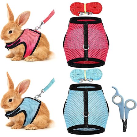 Justerbar Kaninsele, 2 Stykker med Elastisk Snor Blød Vest Kaninsnor Sele til Små Dyr Jogging Gå Løb Sele til Kæledyr Kitty