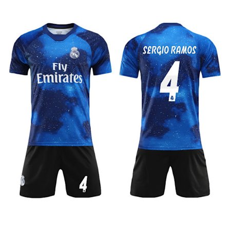 Real Madrid Soccer Club Regnbuetrøje Star Edition Sergio Ramos No.4 Fodboldtrøje 3-delt sæt til børn Voksne