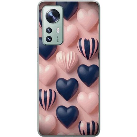 Kompatibelt Mobildeksel til Xiaomi 12 Myke tredimensjonale hjerter i rosa og marineblå toner i et romantisk mønster