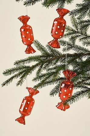 Jotex - Dots Set Van 4 Decoratiehangers Rood/wit Rood/wit - CANDY - Koop Kerstboomdecoratie bij Jotex