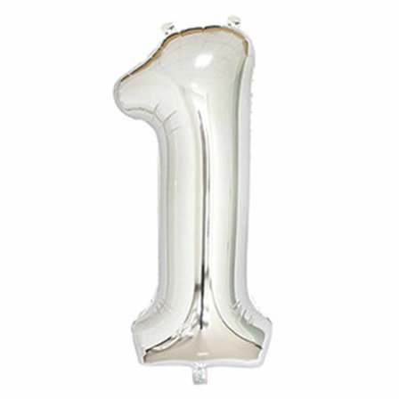 Big nummer ballon i sølv til fødselsdagsfest 102cm - 1