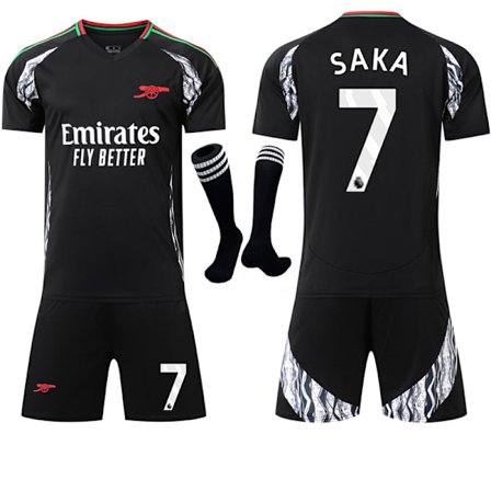 Arsenal Bortatröja Fotboll Barn/Vuxen Svart 2024-2025 med Strumpor No.7 SAKA No.7 SAKA