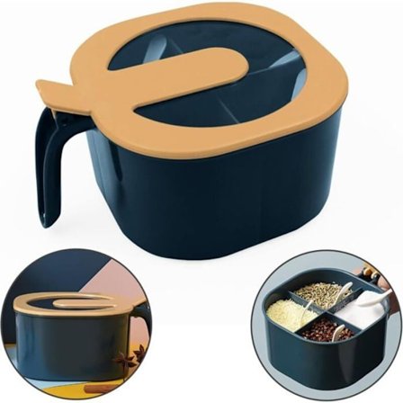 Krukker, beholdere, krydderkrukker - Fire i ett, kubeformet boks, individuelle skjeer, sukker- og kryddersett til hjemmet, med lokk