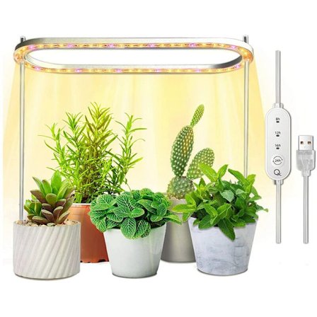 Grolys for innendørs planter, 50 spektrum LED-grolys med gule lys, høydejusterbar Halo-grolys