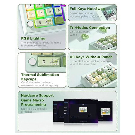 Kolmitoiminen Hot-Swappable digitaalinen mekaaninen näppäimistö makromäärittely RGB-pelinäppäimistö nuppi laitteisto vihreä