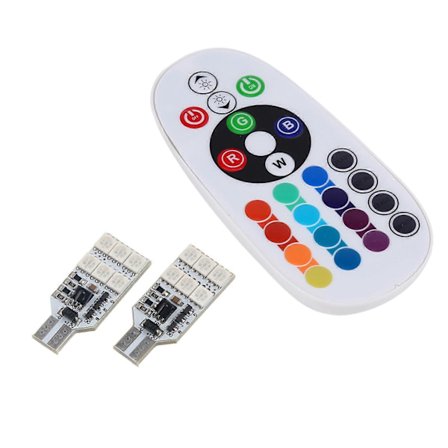 2x RGB LED T10 168 194 2825 W5W Kart- Tak- Inre 16 Färger Ljuslampor Fjärrkontroll