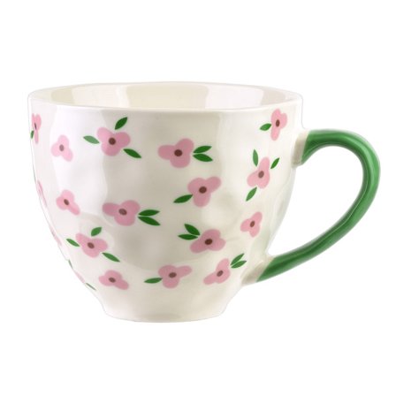 FLORELLA 400 ml porslinmugg med rosa blommor, unik design