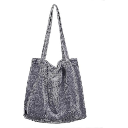 Dames Stor Kapacitet Canvas Corduroy Skuldertaske Casual Tote (brun)