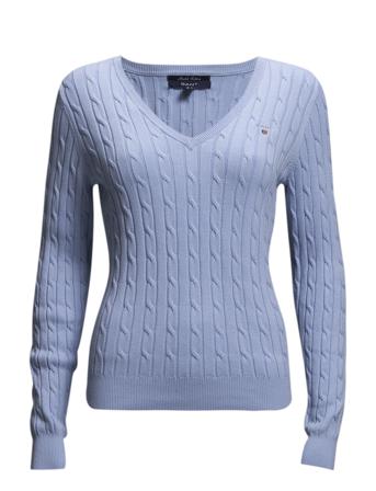 Stretch Cotton Cable V-Neck Pullover Blå GANT