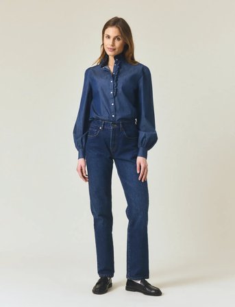 Lexington Clothing Denim Frill Blouse - Navy - L