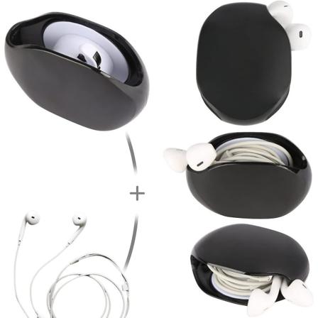 Svart 2 stk. Smart In-ear hodetelefon oppbevaringsboks/hodetelefonkabel oppbevaringsorganisator/øretelefonstativ etui/øretelefon spole vikler/bærbar 