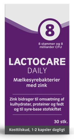 Lactocare Daily Mælkesyrebakterier med Zink 30 Kapsler, Helse & Madvarer, Ingredienser, Mælkesyrebakterier