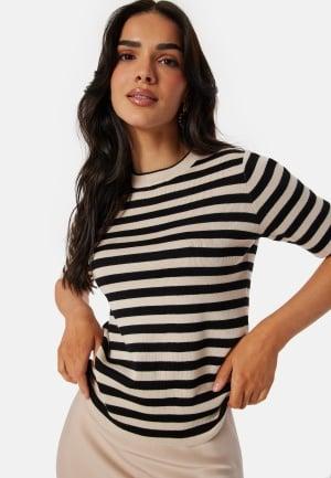 Object Collectors Item Objester S/S new knit pullover M Sandshell Stripes:Black Strikkede bluser & toppe Dam
