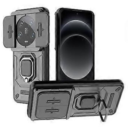 Skal till Xiaomi 14 Ultra PC+TPU med Ställ och Skjutbart Linsskydd - Svart(Svart)