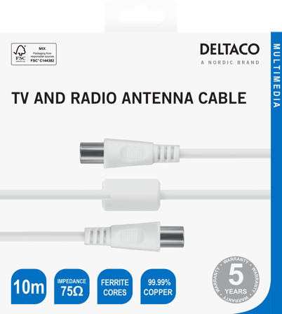Deltaco Antenna cable 75Ohm nickel-plated connectors 10m